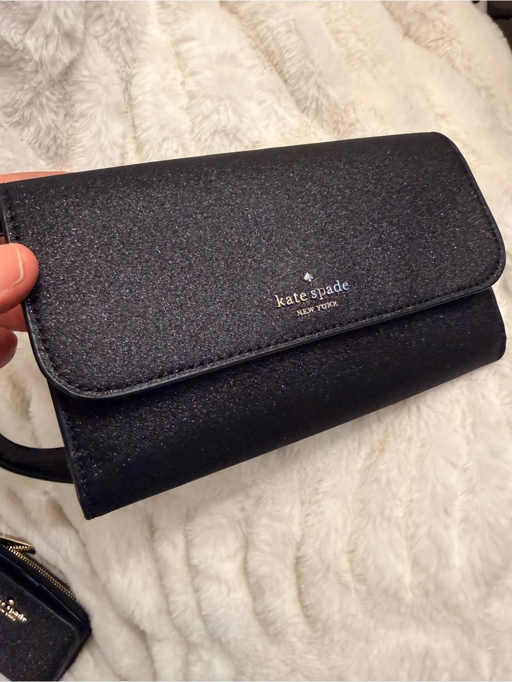 kate spade black glitter wristlet clutch